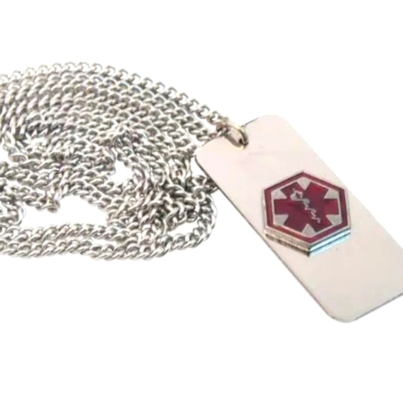 ACU-LIFE Medical ID Diabetic Necklace Chain Dogtag Alert Stainless Steel Silver - Picture 8 of 9